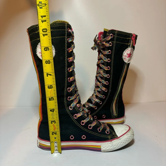 CONVERSE All Star CHUCK TAYLOR Black Rainbow Mid Calf Hi-tops Girls Junior Sz 1 - Picture 7 of 9